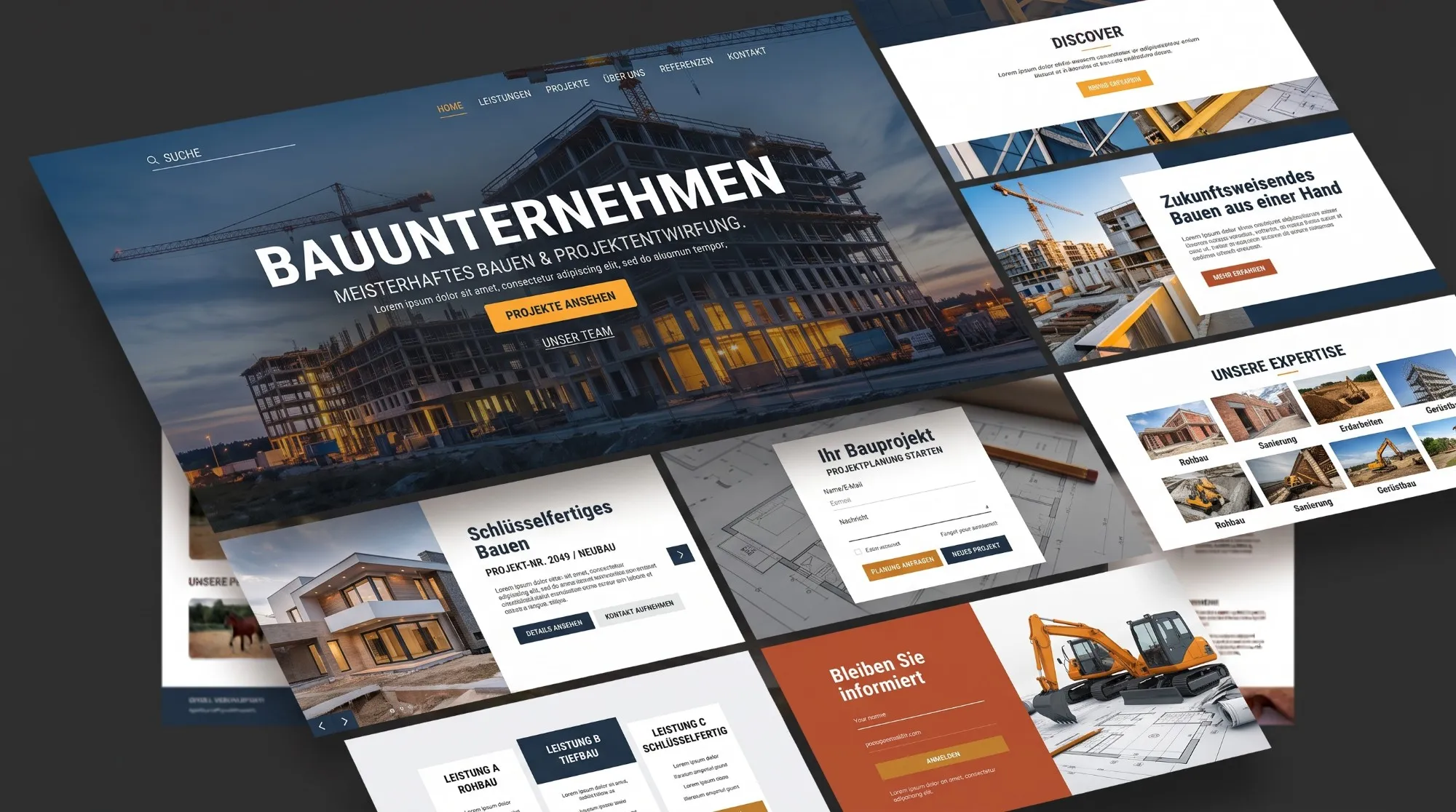 Entwurf einer Website für ein Bauunternehmen